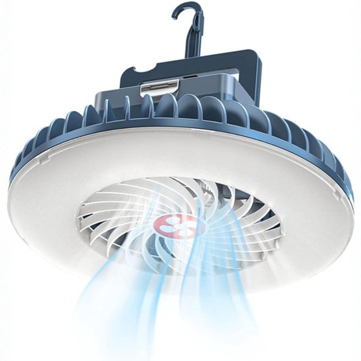 LED-campinglamp met ventilator - USB oplaadbaar - Campingventilator met licht - Tentlamp - Campinglamp - Powerbank - Outdoor - Campingaccessoires - Blauw