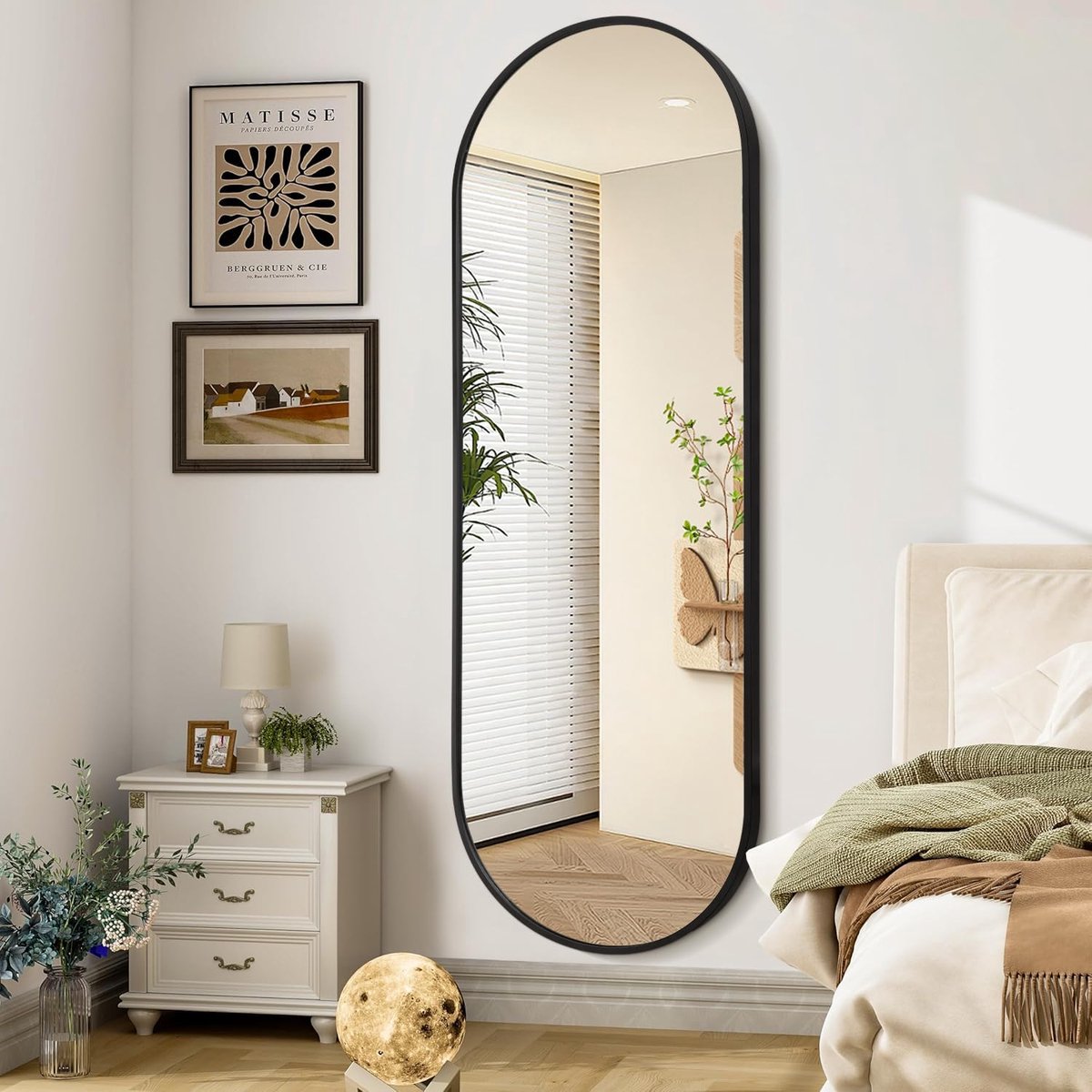 SnelShoppen - Ovale Spiegel Volledige Lengte 120 x 60 cm met Uniek Metaal Frame, Explosiebestendige Hangspiegel voor Woonkamer en Badkamer, Decoratiev