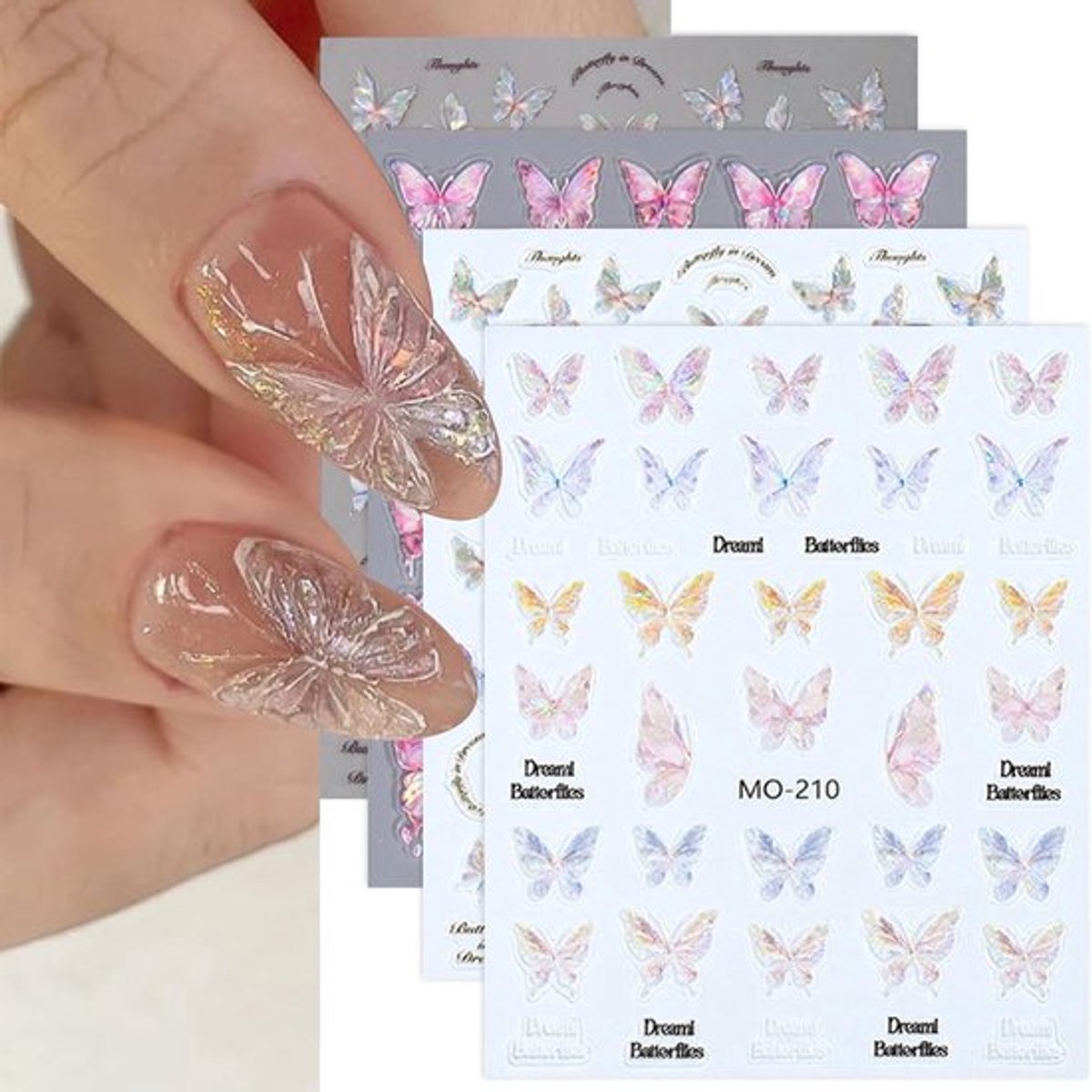 Nagelstickers 5D Reliëf - Vlinder Nagelkunststickers - Roze Glanzende Stickers - 4 Vellen - Uniek Design - Driedimensionaal Patroon - Nagelkunst