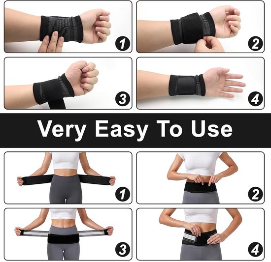 Orthoriem en pols bandageset voor lumbale steun, ischias verlichting en krachttraining met 2 sport polsbandages, 110 cm lang — afbeelding 4