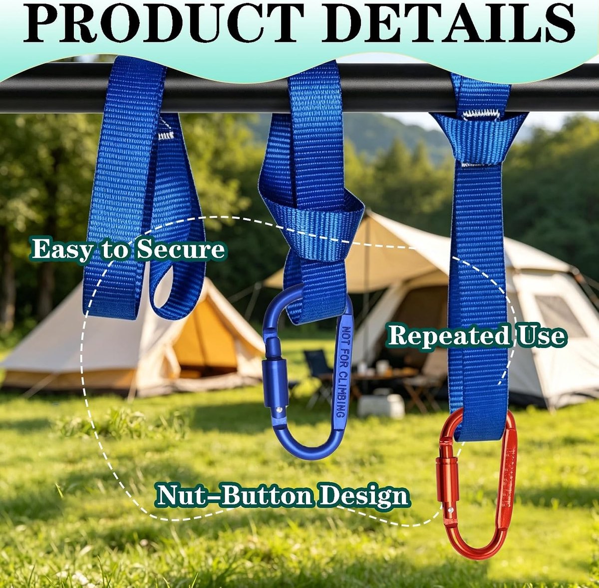 Verstelbare Hangmat Boomriemen met Karabijnhaken - Set van 8 Nylon Straps en 4 Clips voor Buitenactiviteiten en Kamperen