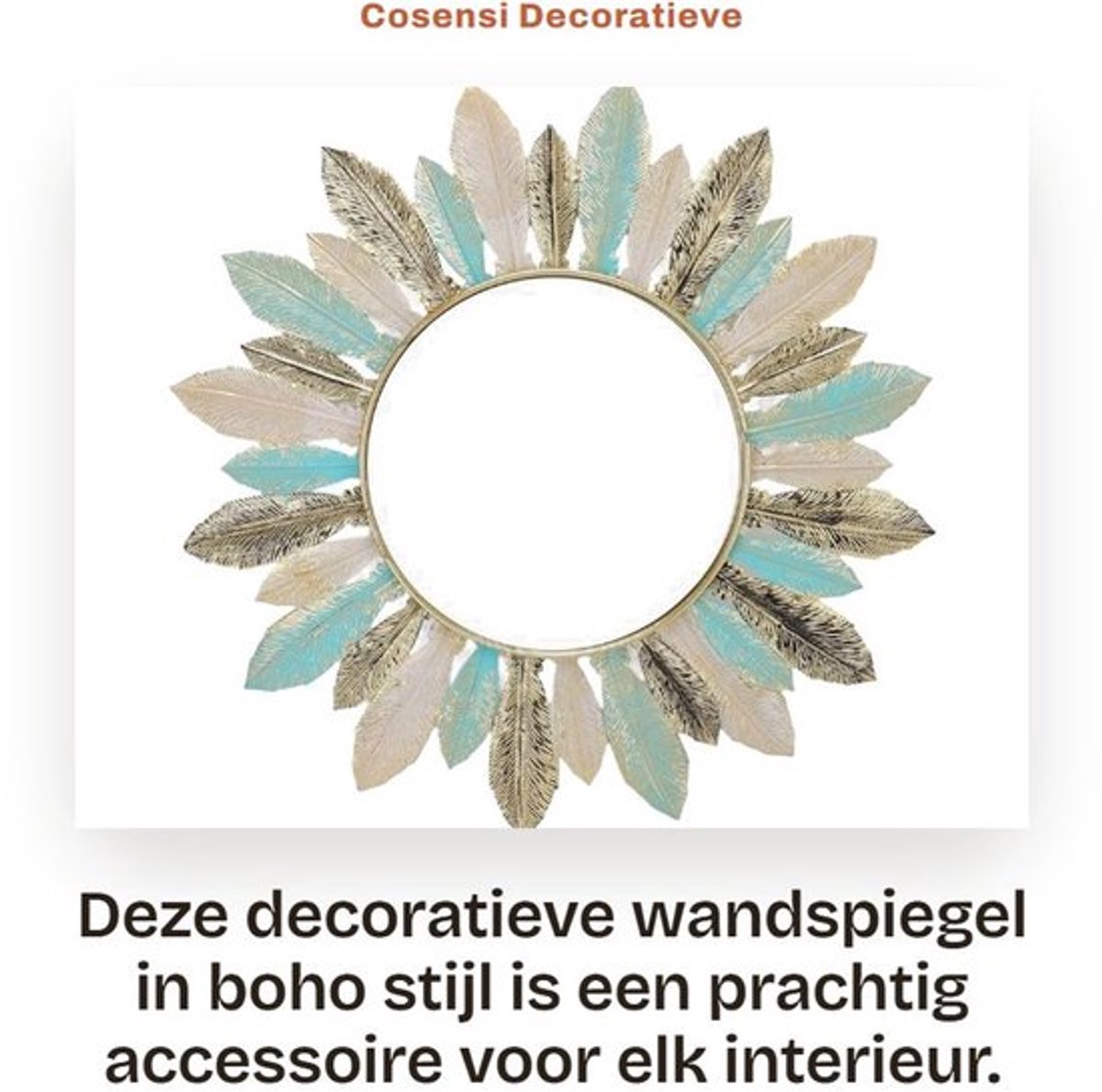 Wandspiegel Decoratief - 41x41cm - Boho Stijl - IJzer/Glas - Muurdecoratie - Duurzaam - Minimalistisch Design - Decoratiespiegel