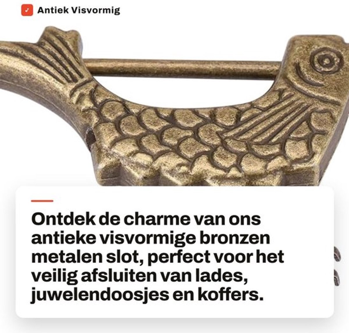 Hangslot Antiek Visvormig - Stevig en Duurzaam - Bronzen Imitatie - Platte Sleutel - Klassiek Ontwerp - Voor Juwelendoosjes - Slot