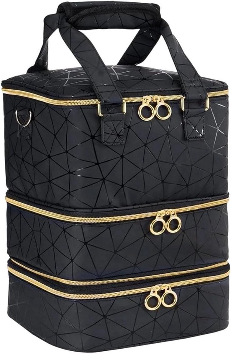 Thijox - Nagellak Organizer Tas - 3-Laags Opbergkoffer voor 84 Flesjes en Nagellamp - Grote Zwarte Schoudertas voor Manicure Gereedschap