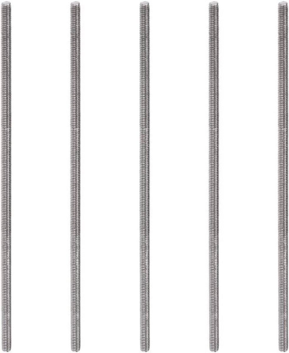 Schroefdraadstang 5 Stuks - Roestvrij Staal 304 - Buitendraad M3 x 100 mm - Staafbouten - Hangers/Klemmen - Zilverkleur - Staafbout