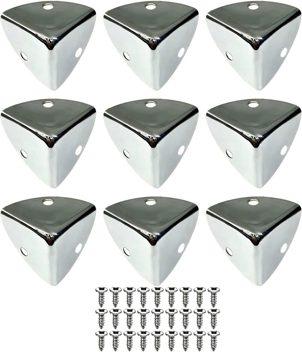 Hoekbeugel van metaal voor hoekbescherming, 23 x 23 mm, versterking voor houten kisten en tafels, 9-delig met schroeven, zilver, ideaal voor klussen en meubels