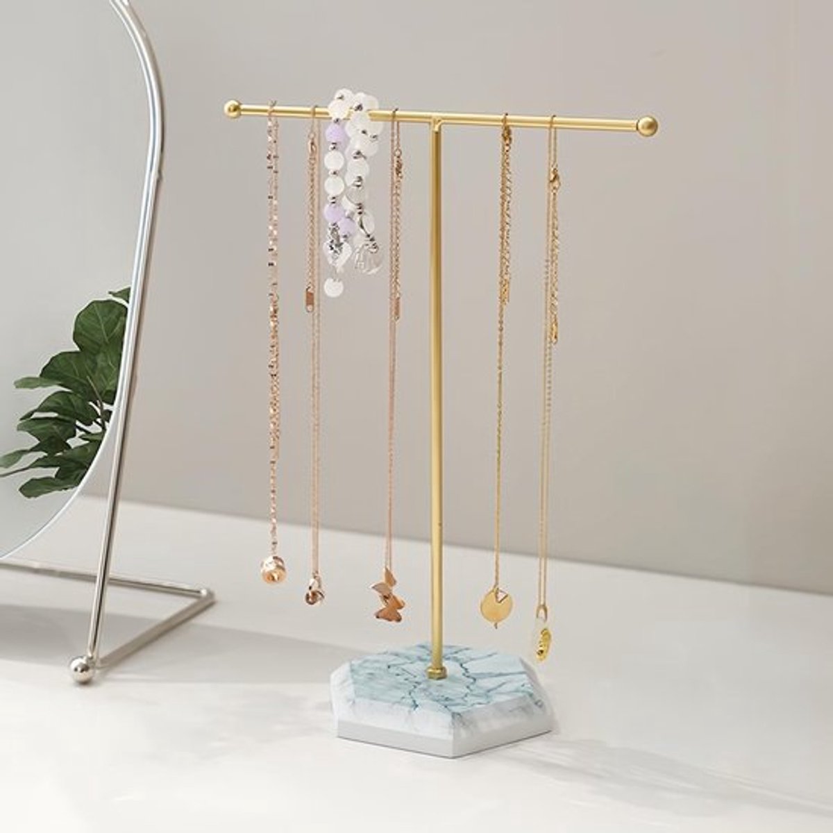 Sieradenstandaard Goud - T-vormige Houder - Sieradenhouder Kettinghouder - Armband Houder - Oorbellenhouder - Duurzaam Metalen Rek