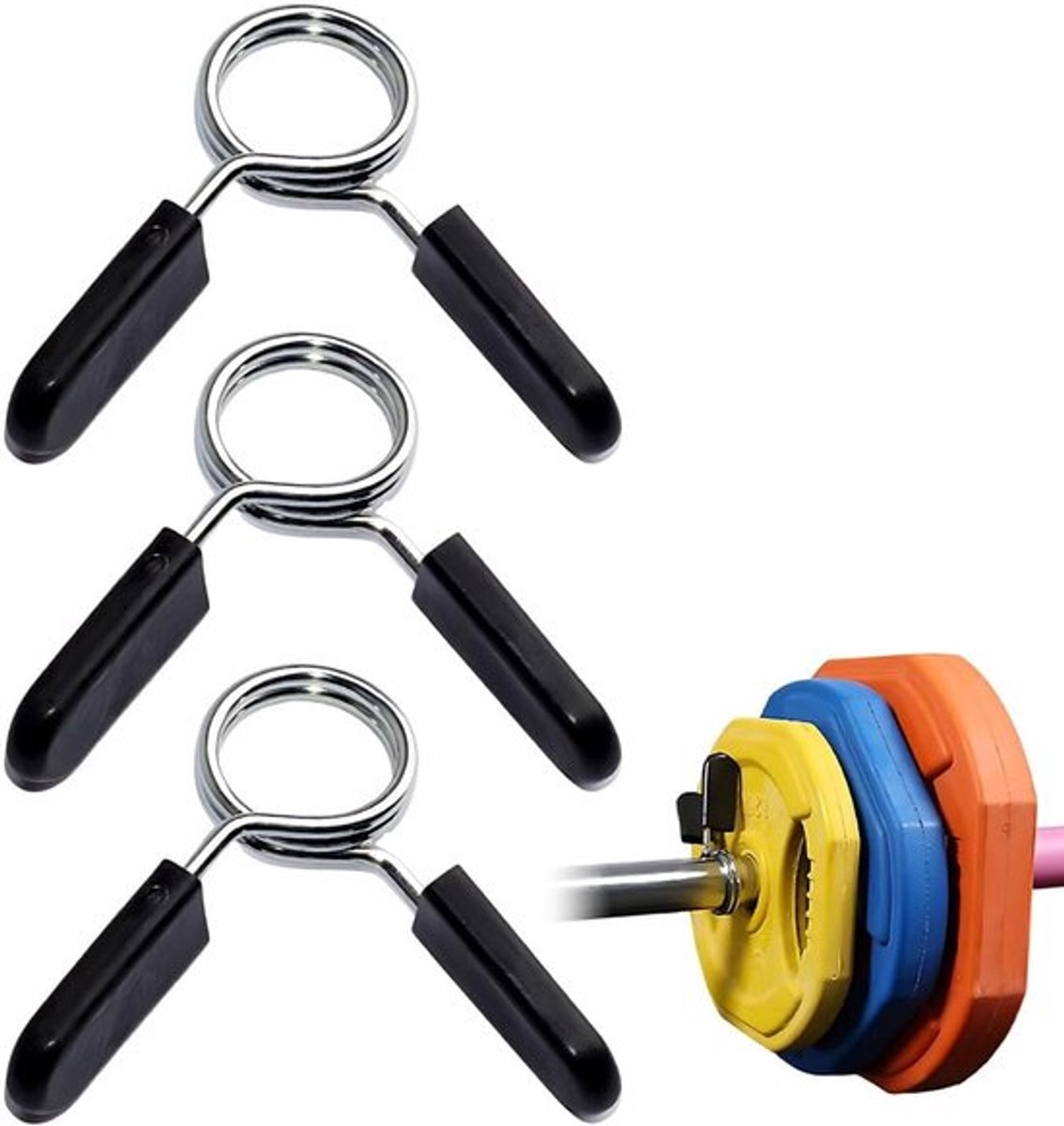 SnelShoppen - 3 Stuks Halters voor Lange Halterstangen met Veersluiting, 25 mm ABS Kunststof, Duurzaam en Antislip, Ideaal voor Gewichtheffen en Krach