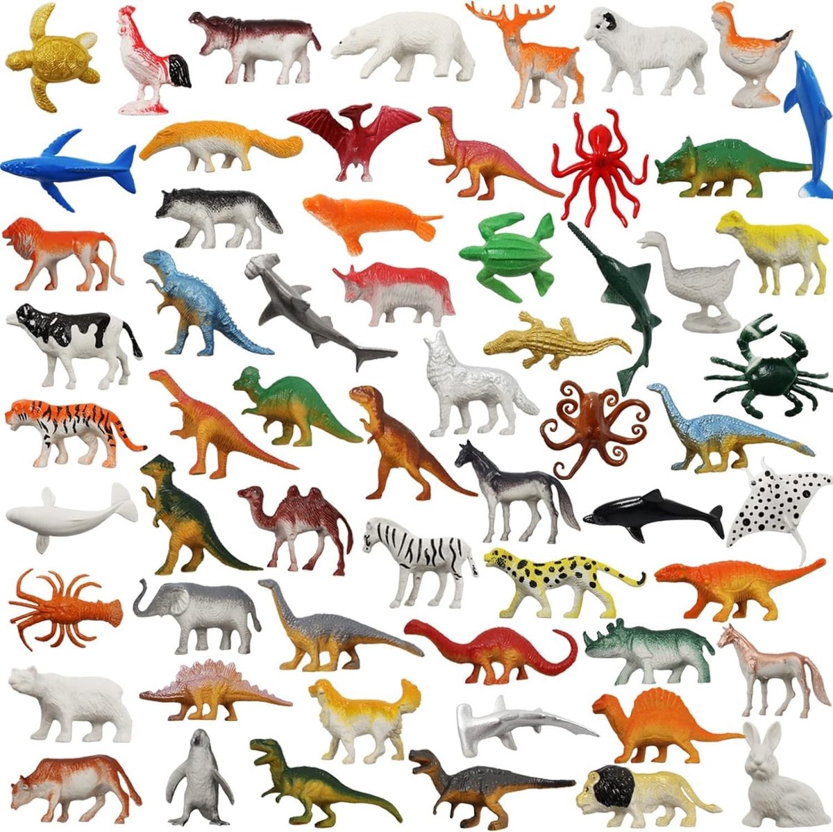 Gemengde Dinosaurus en Wilde Dieren Figuren Set - 60 Stuks Realistische Plastic Speelgoed voor Kinderen, Cupcake Toppers en Feestcadeaus