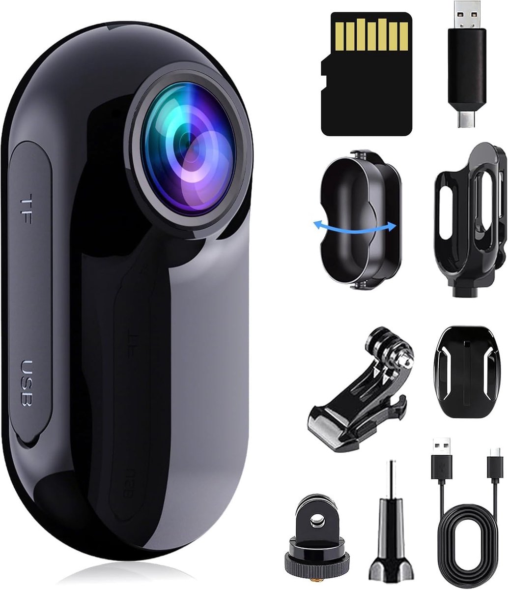 SnelShoppen - 1080p Mini Actiecamera - Duimgrote Helmcamera - Bodycam - 16GB Geheugen - POV-Camera voor Fietsen, Reizen en Outdoor Avonturen - Zwart