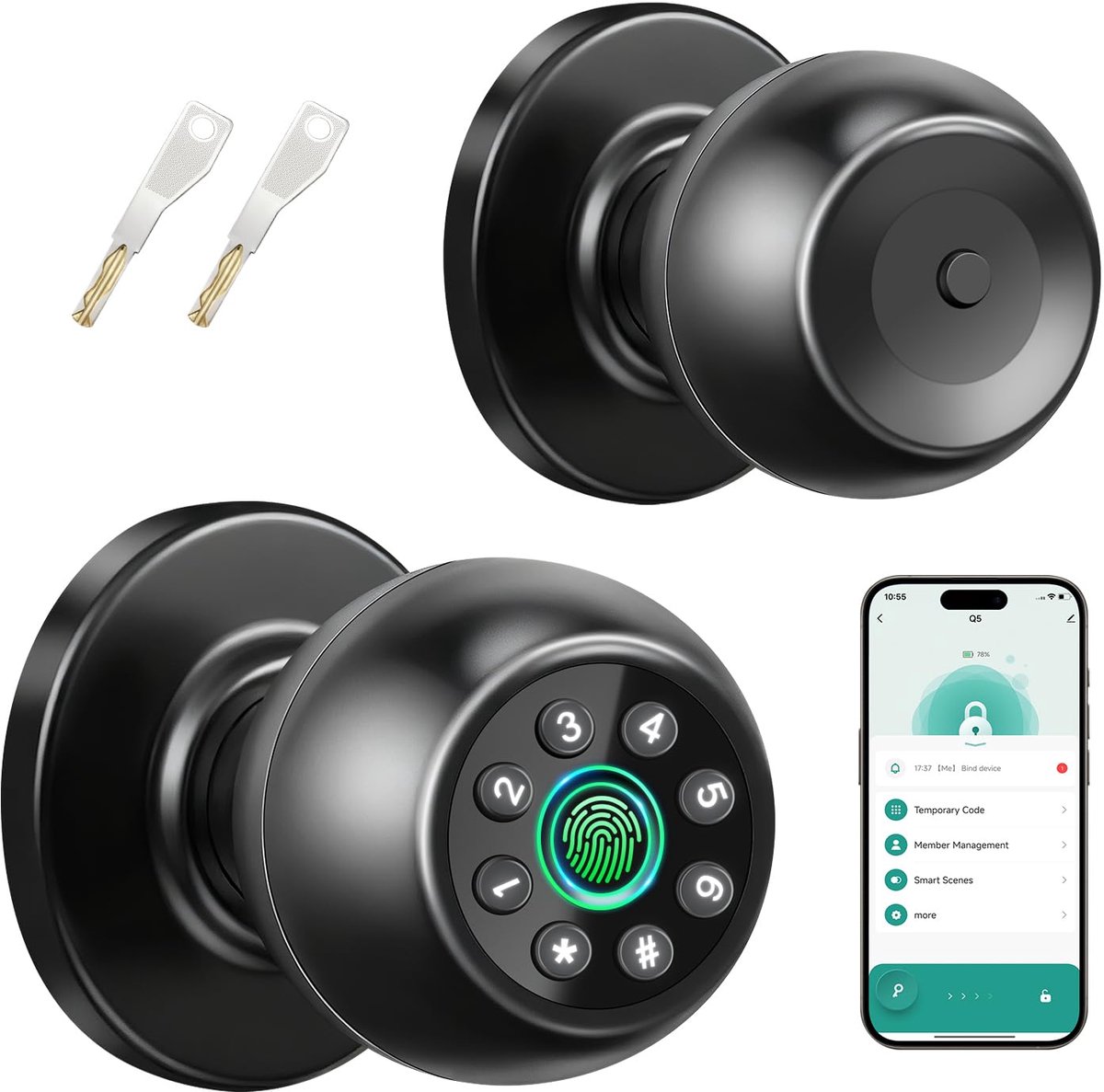 SnelShoppen - Vingerafdruk Deurslot Slimme Deurknop Met Biometrische App Bediening Sleutel Loos Code Voor Slaapkamer Voordeur Huis Appartement Kantoor