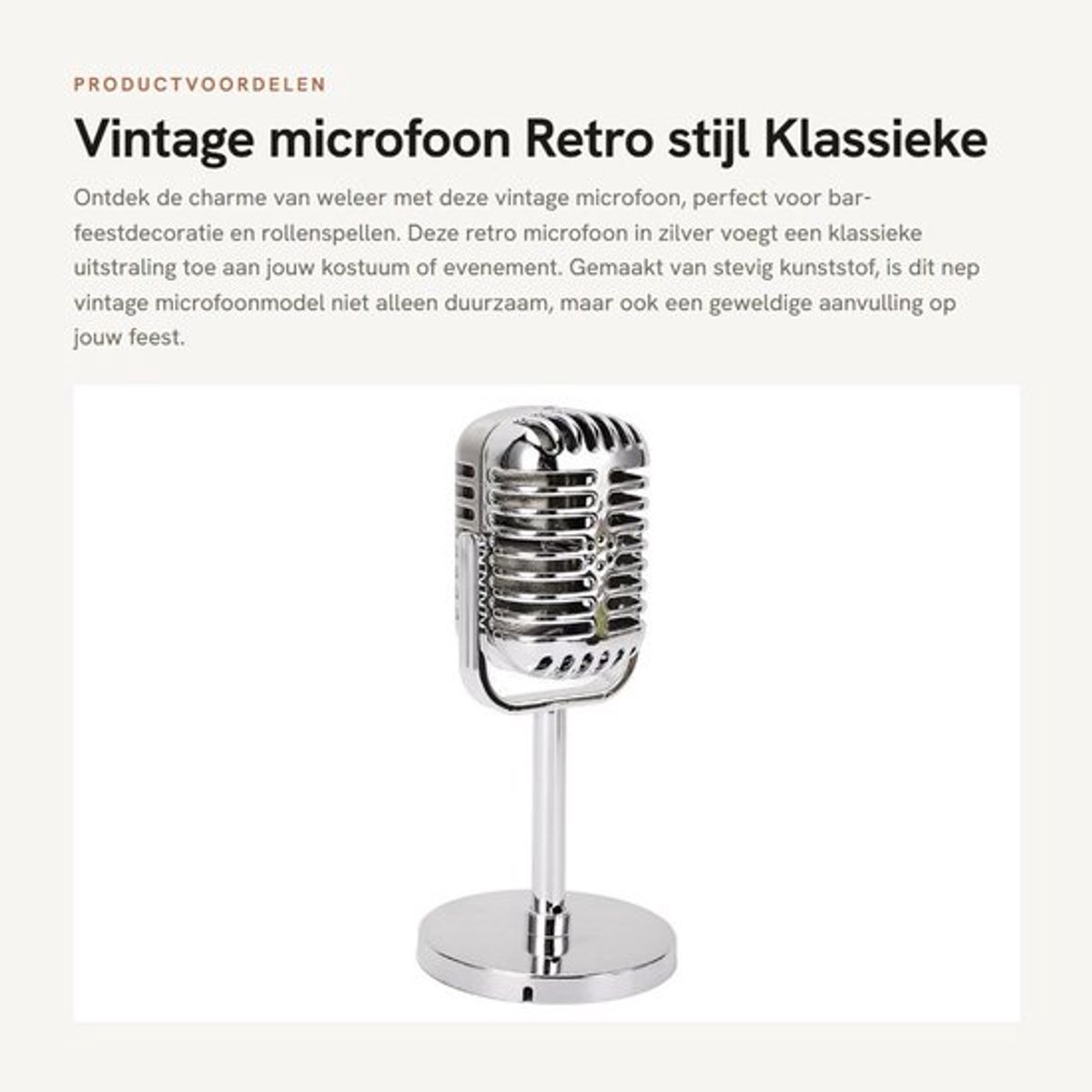 Microfoon Retro - Vintage Stijl - Microfoonstandaard - Lichtgewicht - Stevig Kunststof - Gemakkelijk Draagbaar - Rekwisiet