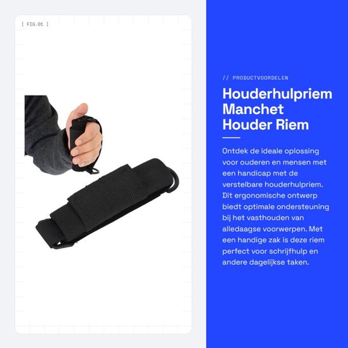 Houderhulpriem Verstelbaar - Ergonomisch Ontwerp - Vasthoudhulp - Eethulpmanchet - Voor Mensen met Beperkte Handfunctie - Verbeterde Grip