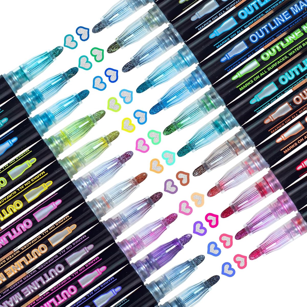 Glitterschrijvers 24 kleuren - metallic markers - dubbelzijdige lijn - creatief knutselen voor kinderen - SnelShoppen