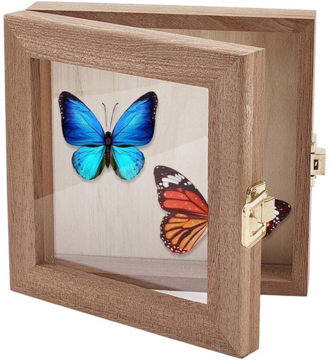 Insectenvitrine Houten Frame - Vlinderschaduwdoos - Glazen Bovenblad - Insectenspecimen Opbergdoos - 15,15 x 16 cm - Natuurlijke Schoonheid - Insectenbox