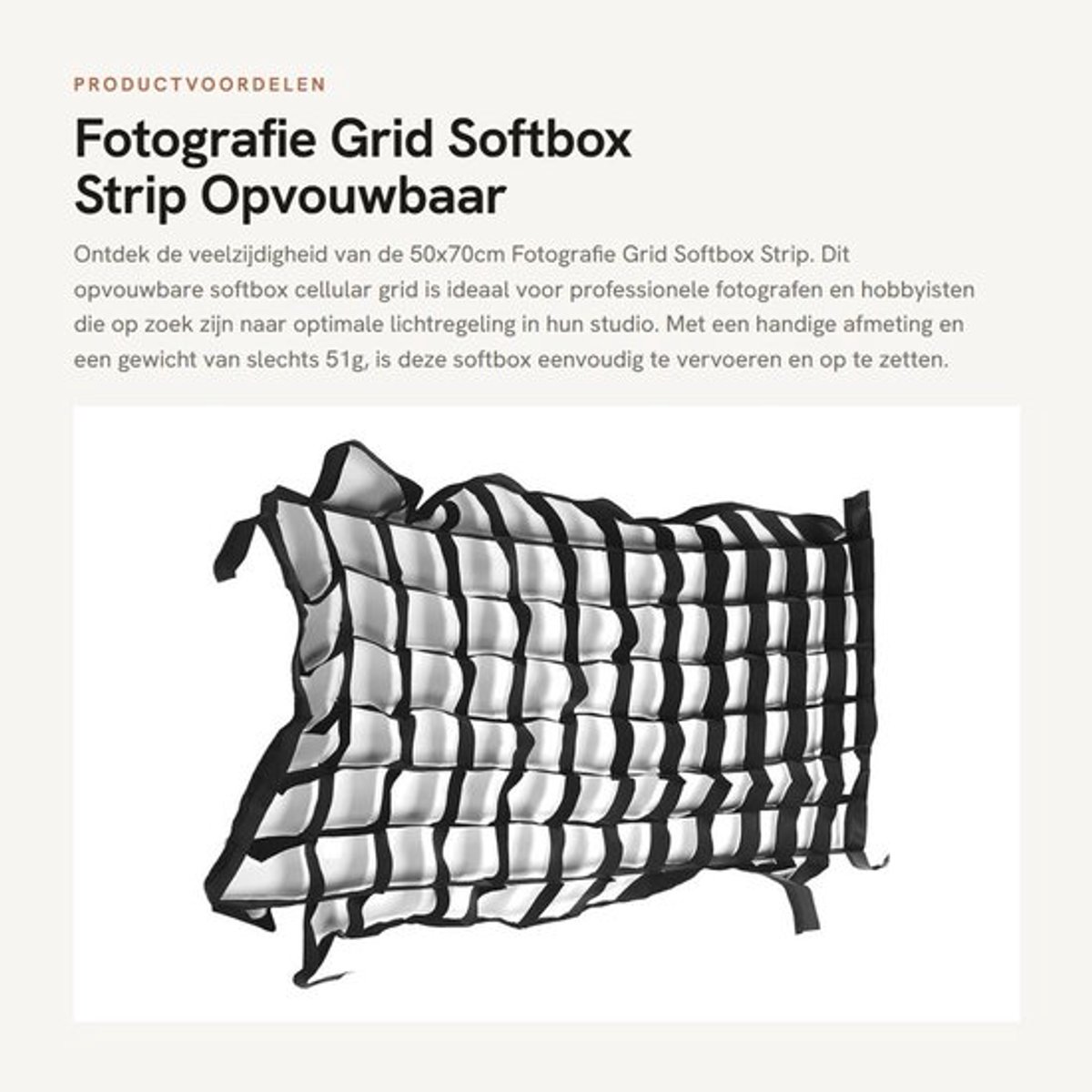 Softbox 50x70cm - Softbox Set - Opvouwbare Softbox - Cellular Grid - Fotografie Accessoires - Lichtgewicht Nylon - Fotografie Lichtbak