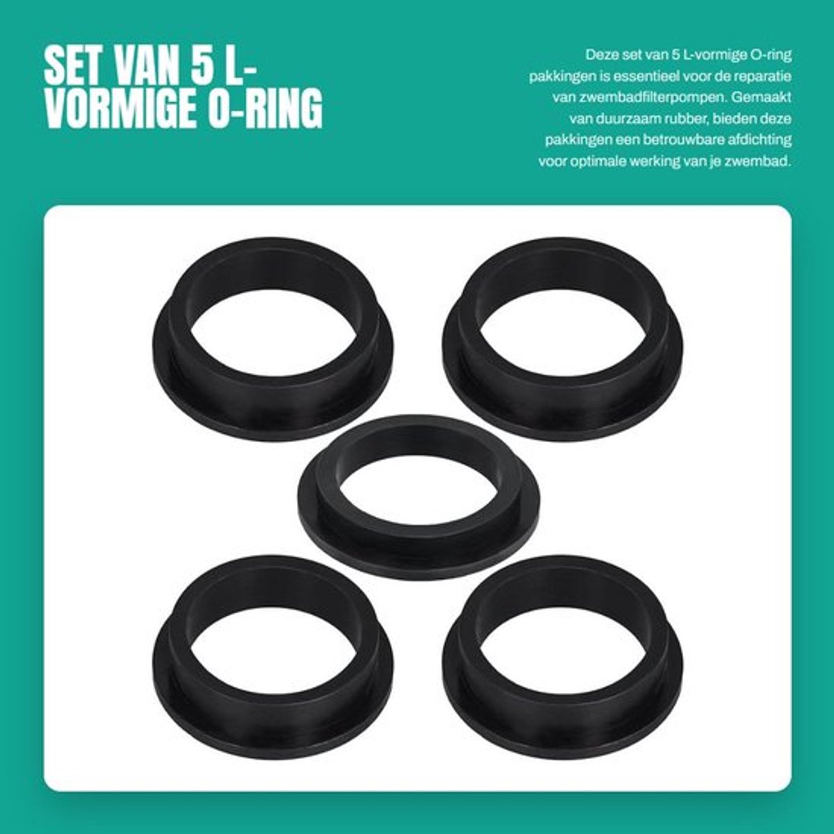 O-ring L-vorm - 5 stuks - Rubber - Zwembadfilter - Afdichtingen - 5,5 x 4,6 cm - Betrouwbare afdichting - Afdichtring