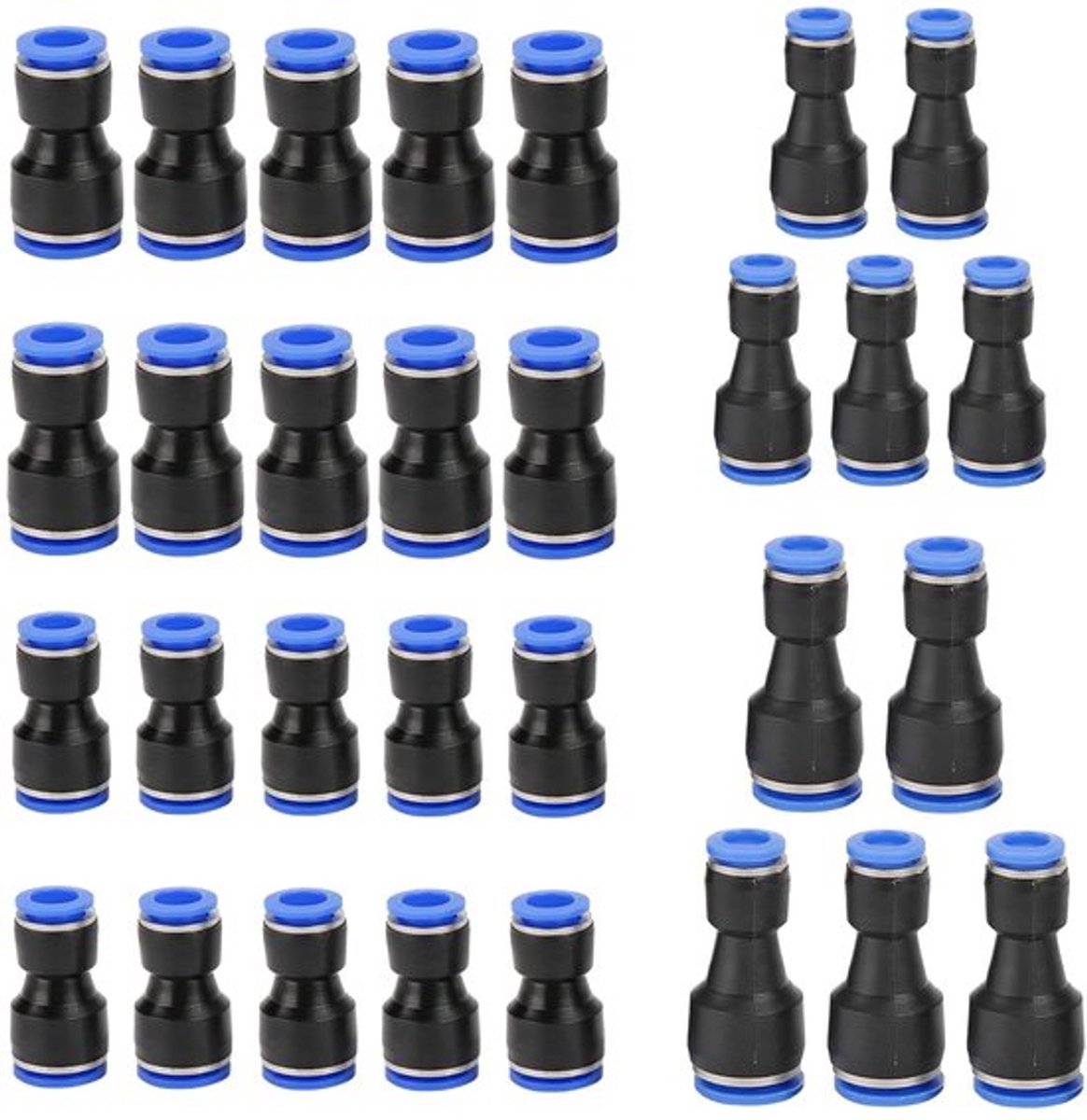 CONNECTION 30 stuks pneumatische connectoren 4-8, 6-8, 8-10, 6-12 mm push-in snelkoppeling, pneumatische fittingen, persluchtconnector, pneumatische connector voor aansluiting van luchtslang