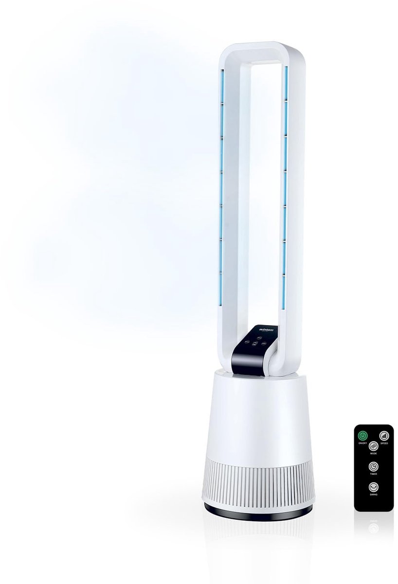 SnelShoppen - Avilia Stille Torenventilator met Afstandsbediening, LED-Display, 3 Snelheden, Timer, Oscillatie, Staande Ventilator zonder Vleugels voo