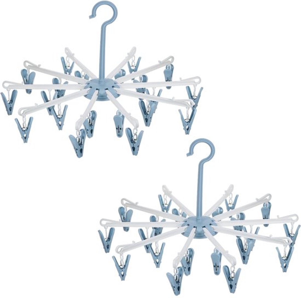 Sokdroger 2-delig - Opvouwbare Kledinghanger - 32 Clips - Antislip - 360° Draaibaar - Kunststof 29 x 25 x 8,8 cm