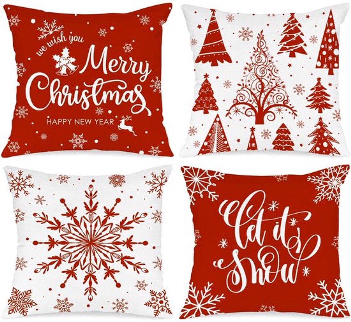Kussenhoezen Set van 4 - Decoratieve Kerstkussenhoezen - 40 x 40 cm - Hennepkatoen - Duurzaam - Kinder- en huisdiervriendelijk - Kussenslopen