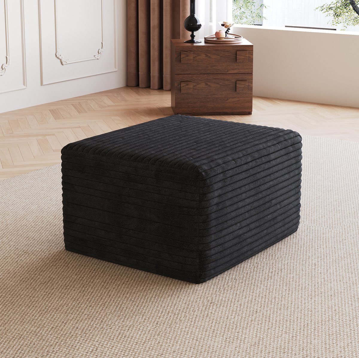 MODENUIT Voetenbankje – 65 x 60 x 38 cm – Zonder Montage – Stof – Zwart – Voor Binnen