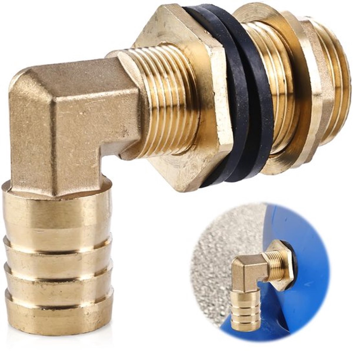 Regenwaterafvoer Met 3/4 Inch IG - Tankdoorvoer - Tankbeugel - Regenvat Aansluiting - Slanguitgang 25 mm - 2 Hoge Kwaliteit Seals - Regenwatertank