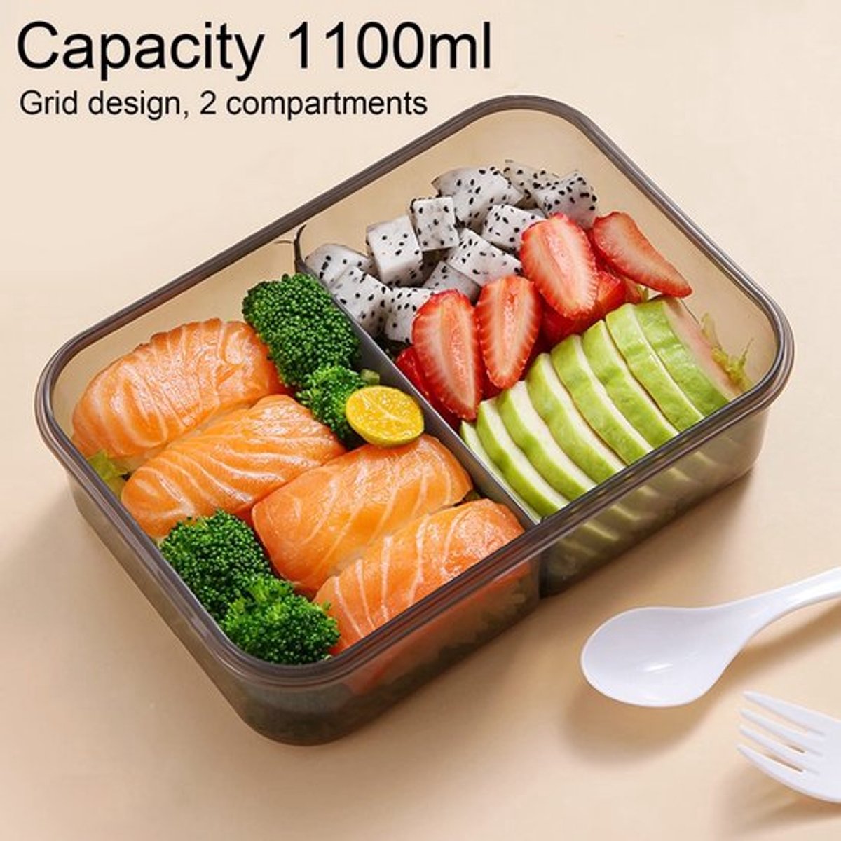 Lunchbox Luchtdicht 1100 ml - Lunchbox Kinderen - Lunchbox met Vakken - Thermische Lunchbox - Magnetronbestendig - Inclusief Lepel/Vork - Voedseldoos