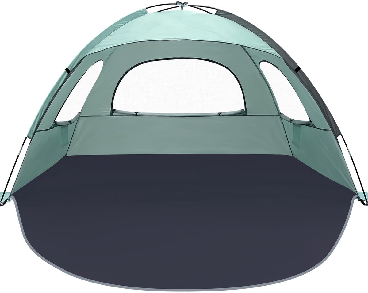 SnelShoppen - NXONE Strandtent Zonnescherm voor 2-3 Personen met UV-Bescherming, Verlengde Vloer, 3 Oprolbare Ramen van Gaas, 8,0 mm Glasvezelstangen,