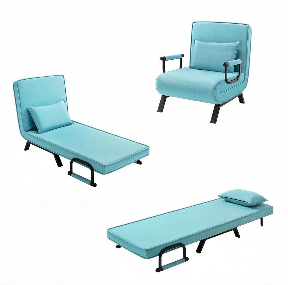 REDOM - Inklapstoel met bedfunctie - 5 verstelbare rugleuningstanden - omvormbaar tot sofa, chaise longue en eenpersoonsbed - met armleuningen - modern - binnengebruik - linnen, metaal en schuim - 190 x 69 cm