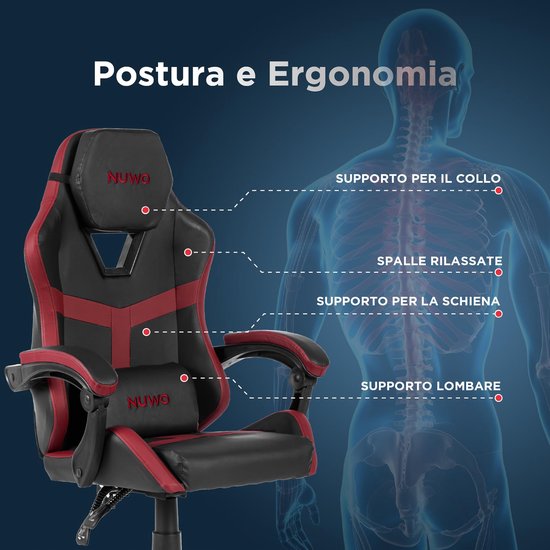 SnelShoppen - Ergonomische Gamingstoel, PC-Stoel, Bureaustoel met Gevoerde Armleuningen, Verstelbare Rugleuning, Hoogte en Lendensteun, Hoofdsteun, Ma van snelshoppen — afbeelding 2