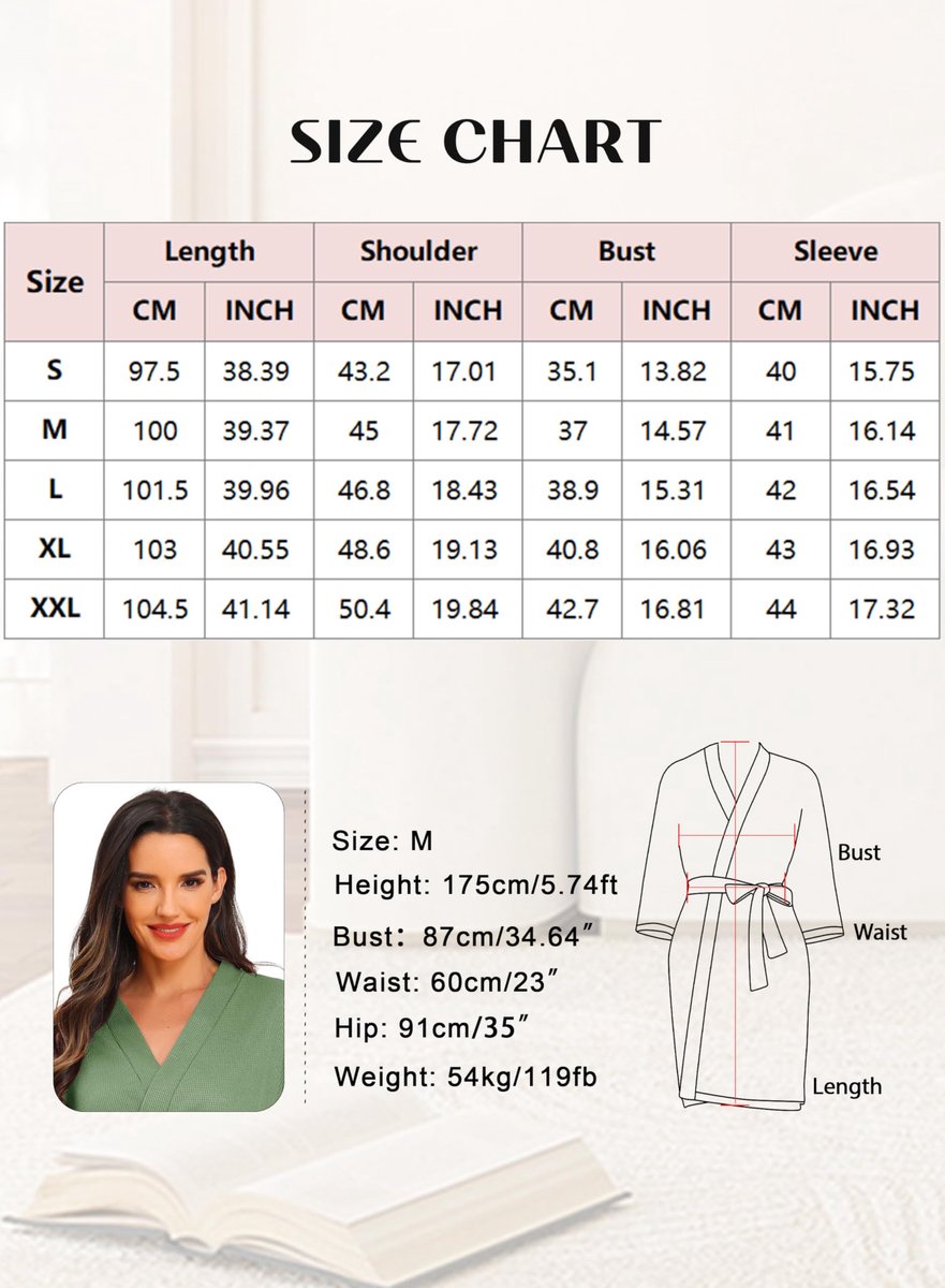 SnelShoppen - Lovasy Waffle Badjas Dames Zachte Lichtgewicht Knielengte Spa Badjas Loungewear S-XXL Groen L