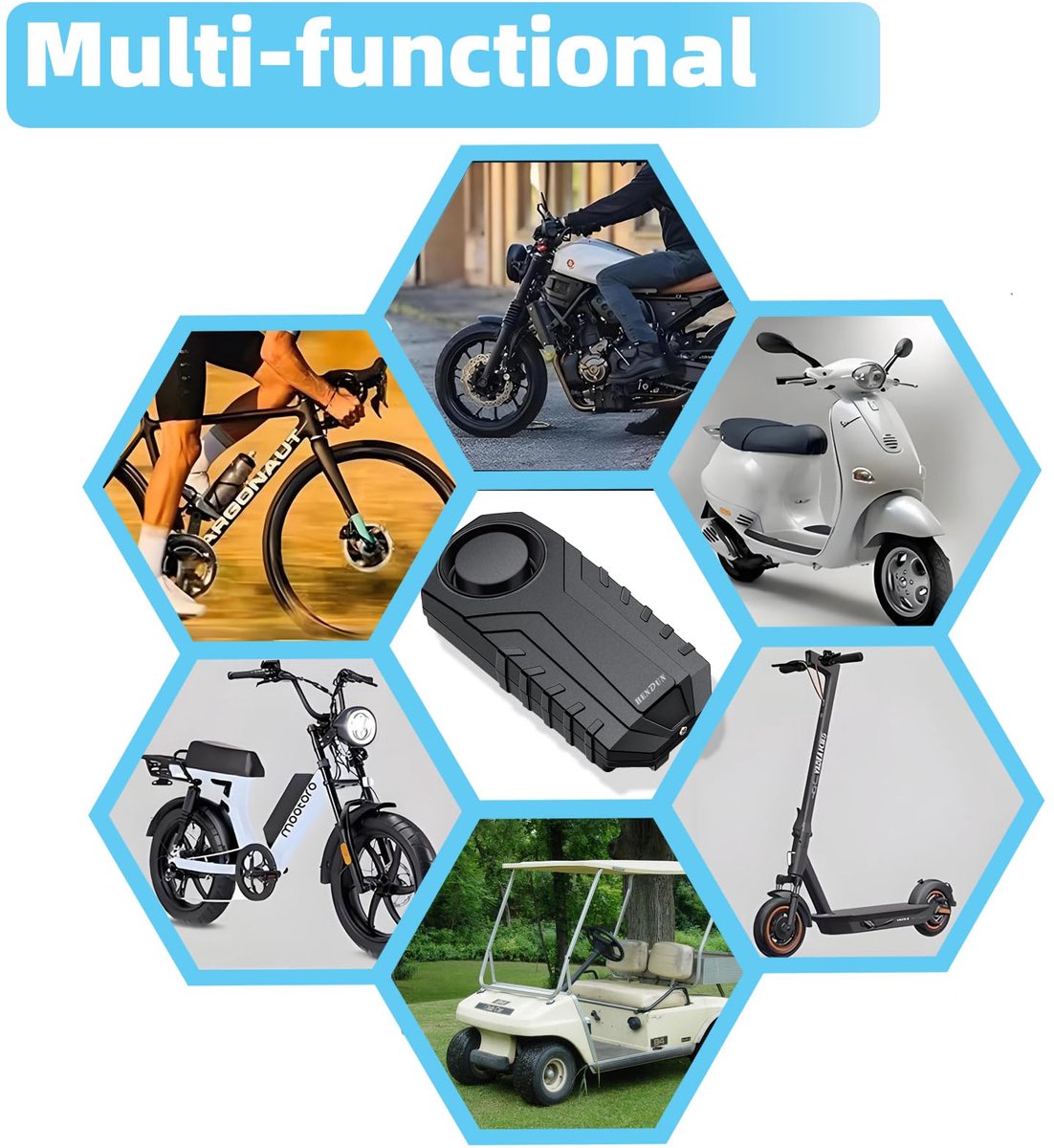 SnelShoppen - Waterdicht Fietsalarm met Afstandsbediening, Krachtig 113 DB Anti-Diefstalalarm voor Fiets en E-bike, Instelbare Gevoeligheid, Scooterac