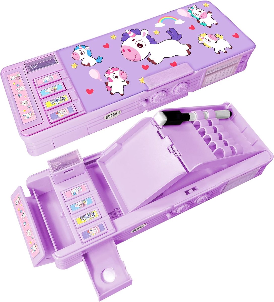 SnelShoppen - LilyBeauty Pop-up multifunctionele etui voor kinderen, schattige cartoon pennenbox, organizer, schrijfwaren, puntenslijper, tijdschema,