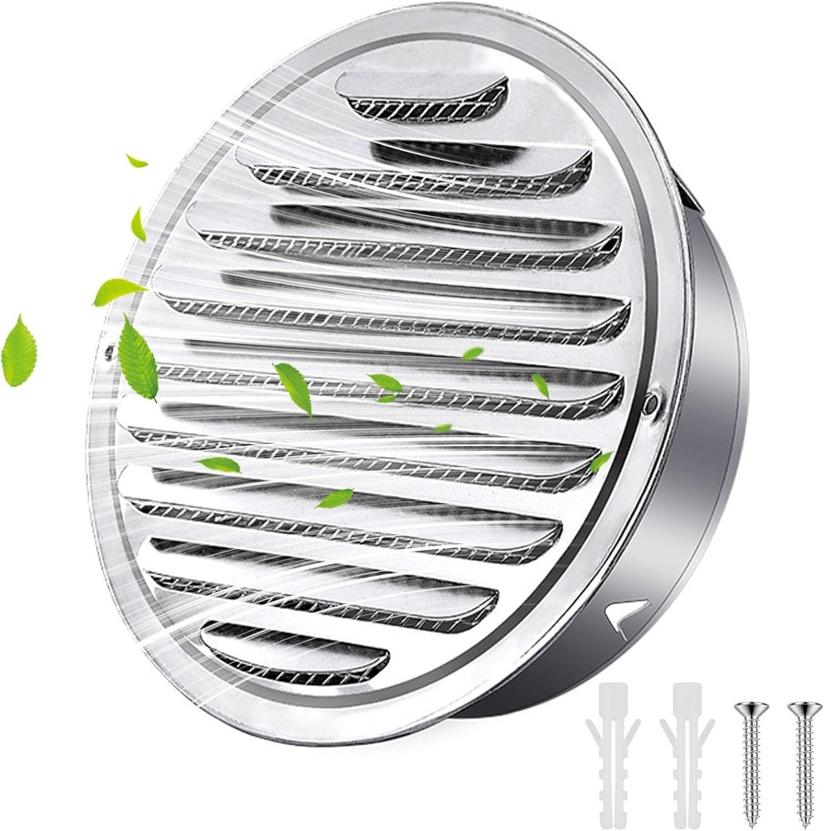Weerbestendige ventilatierooster met schroeven en pluggen, ronde uitvoering met insectenbe