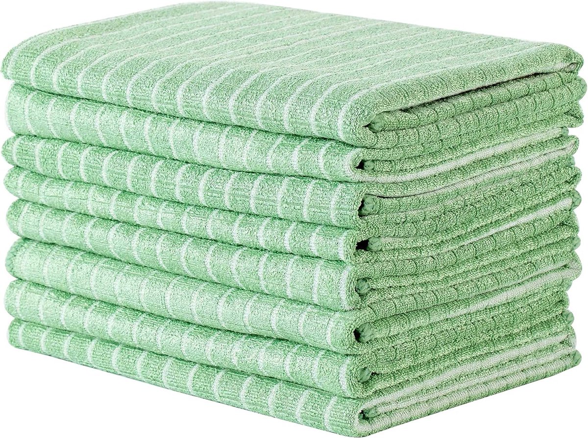 SnelShoppen - Set van 8 Bamboe en Microvezel Theedoeken - Super Zachte, Absorberende Keukendoeken 45 x 65 cm in Groen - Ideaal voor Keuken, Feest en D