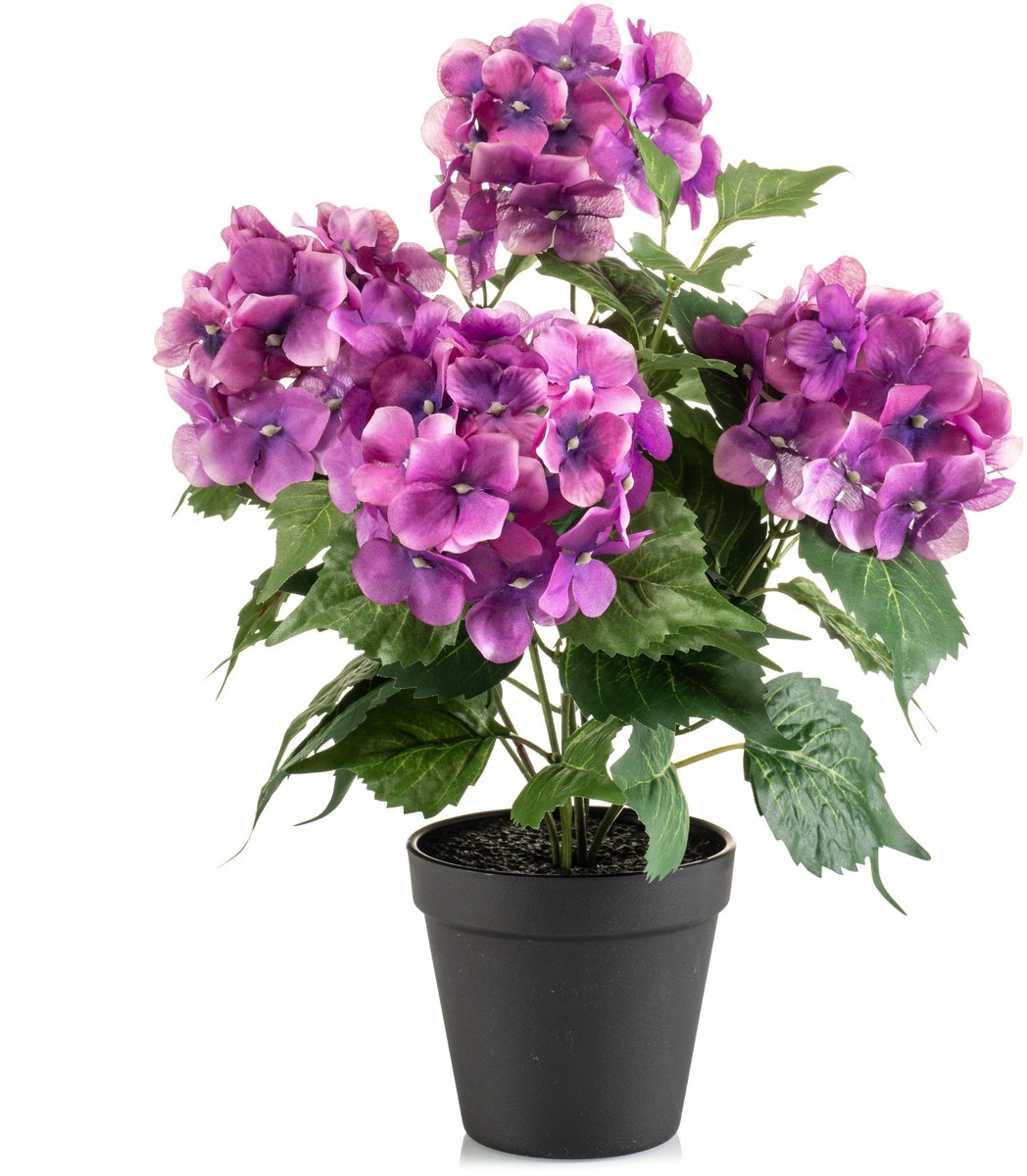 Emerald - Kunstplant Hortensia in pot 40cm fuchsia - Kunstplant voor binnen