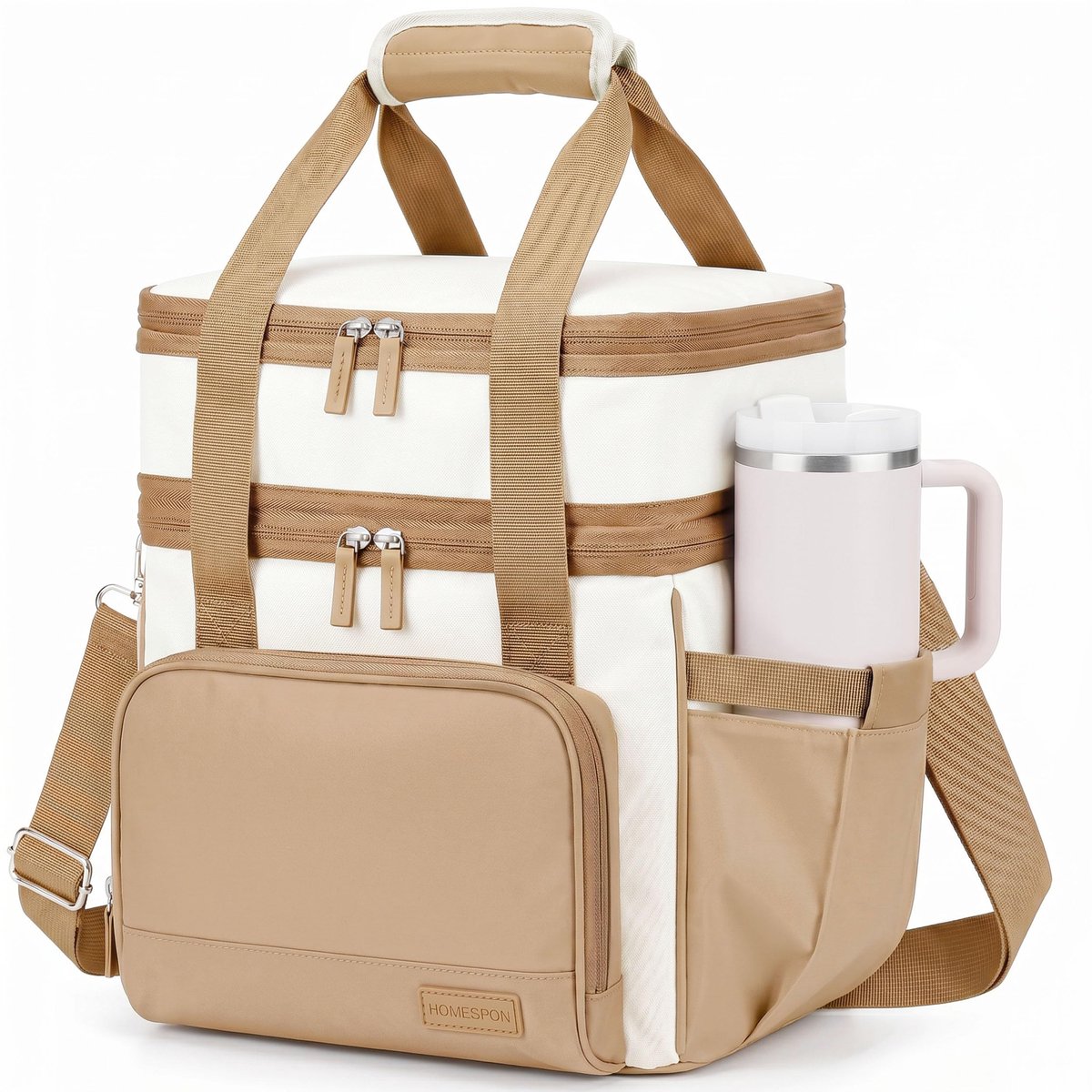 SnelShoppen - Geïsoleerde lunchtas voor dames en heren, waterdichte werktas met flessenhouder, dubbel uitbreidbaar vak, schouderriem, perfect voor sch