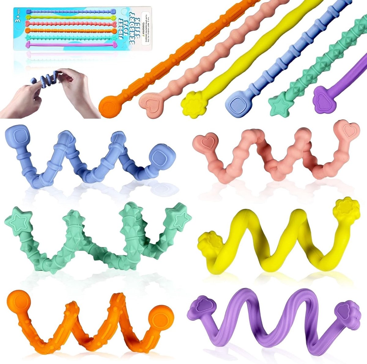 6 stuks Fidget Toys - Siliconen Sensorische Sticks - Sensorisch Speelgoed voor Kinderen en Volwassenen - Antistress Sensorisch Speelgoed voor Stressverlichting, ADHD