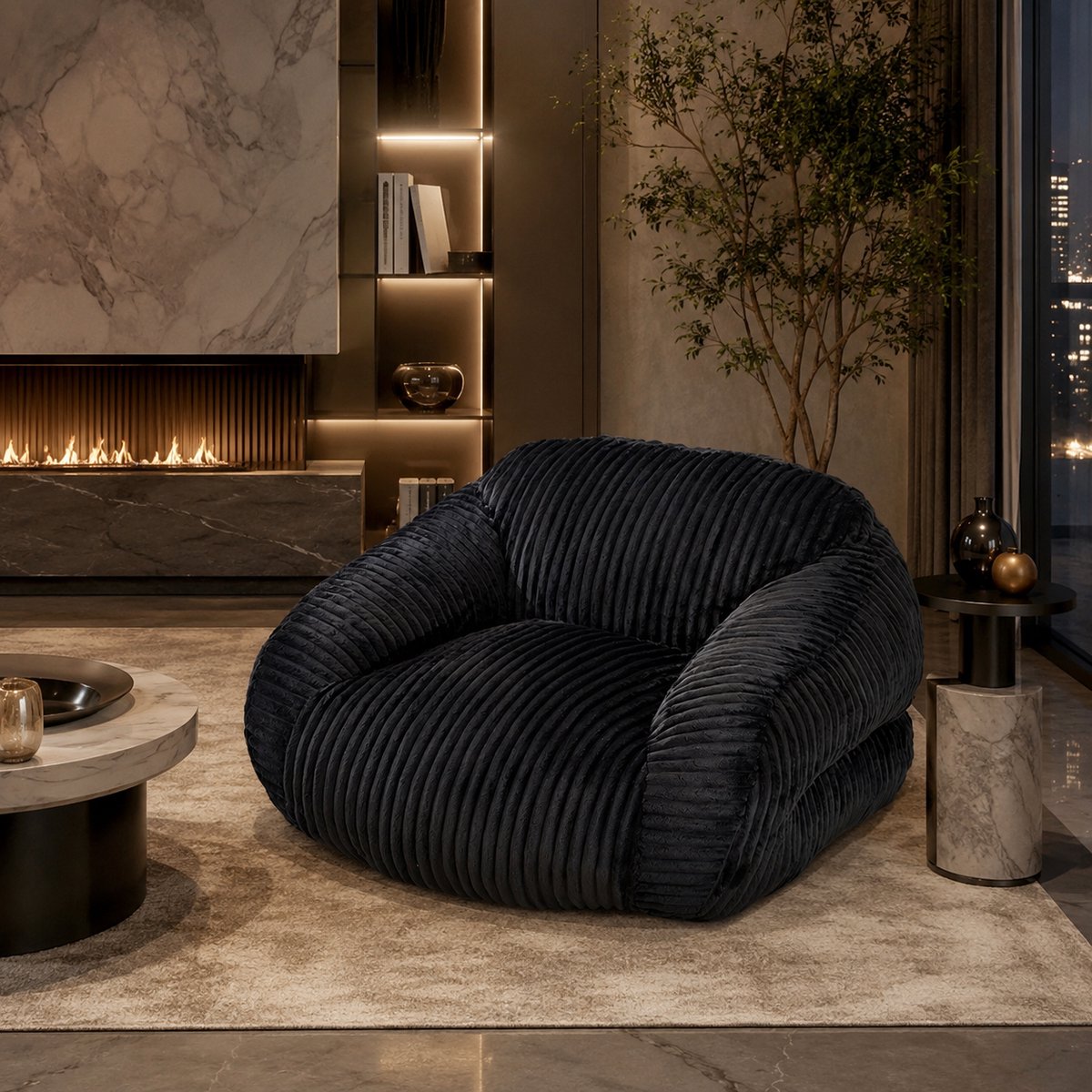 Zitzak - Zitbank - Relaxstoel - Comfortabele zitbank - Ergonomisch - Corduroy - Diepe Comfort Voor Woonkamer/Slaapkamer - Geen montage nodig - Donkergrijs