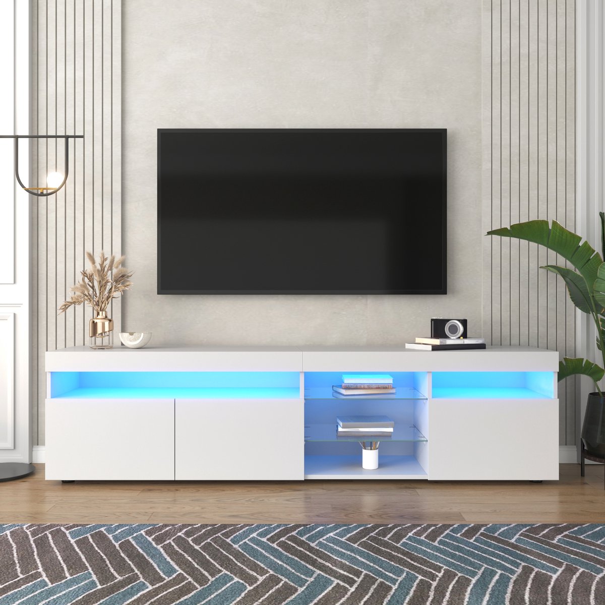 Moderne tv meubel - helder paneel - met variabel LED-verlichting - voor woonkamer en eetkamer - wit