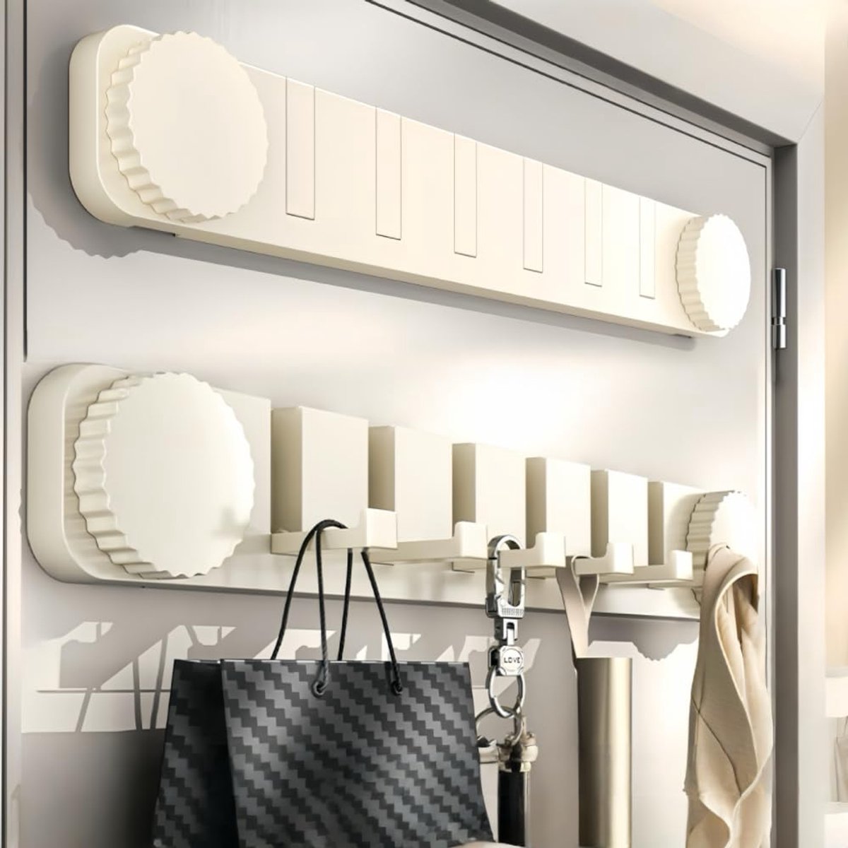 Wandhaak Zonder Boren 2 Stuks - Zelfklevende Zuignap Haak voor Badkamer en Keuken - Multifunctionele Handdoekhaak voor Jas, Handdoek, Badjas en Accessoires - Crème Wit 40 x 6 x 3 cm