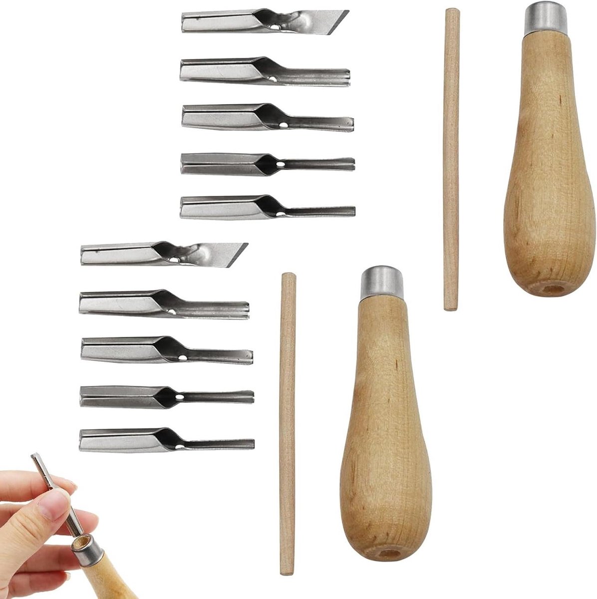 Snijgereedschap Set - Houtsnijgereedschap Linoleum - Houtbewerking Sculptuur - Vijf Verschillende Bladen - 2 Stuks - Houtkleur