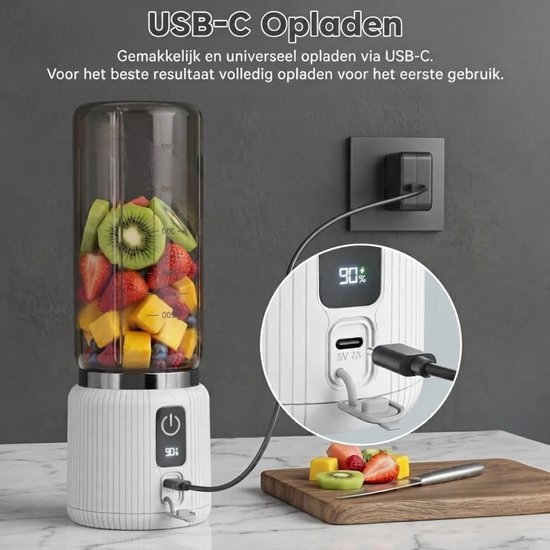 JCP® Blender To Go - Draagbare Elektrische Blender - Sapbereider voor Shakes en Smoothies - Wit - 23cm x 8cm x 8cm van Jcp — afbeelding 2