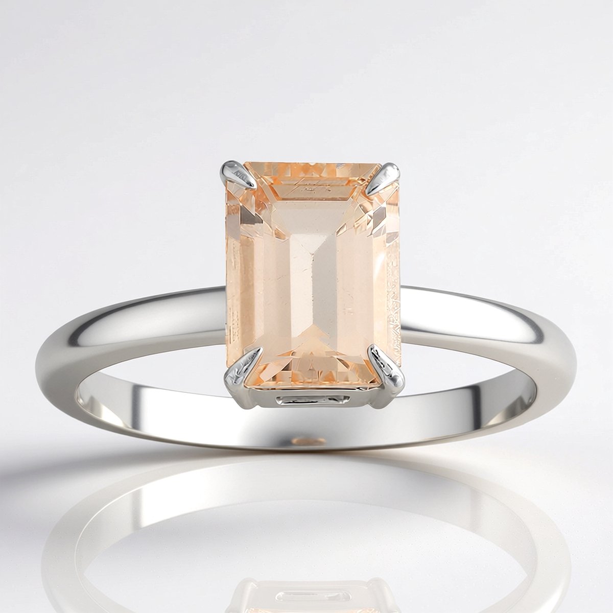Cavill - Sterling Zilveren Ring met 1,341 ct Morganiet - 925 Zilver met Platina Coating - Achthoekige Edelsteen - Elegante Damesring