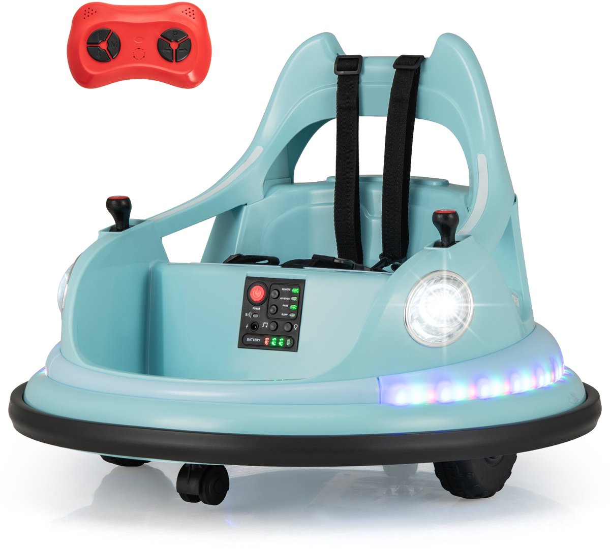 COSTWAY 12 V Autoscooter voor kinderen 360° Roteerbaar, 2-in-1 elektrische bumper auto met 2 rijmodi, kinderauto met afstandsbediening, led-lampen en muziek, Elektrische voertuigen voor kinderen vanaf