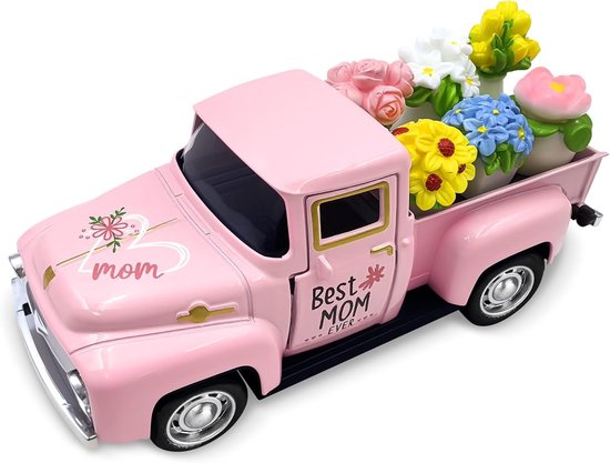 Vintage metalen truck met mini-bonsai-plant voor tafel, uniek verjaardagscadeau voor mama, stijlvolle woondecoratie voor moeders en liefhebbers van groen