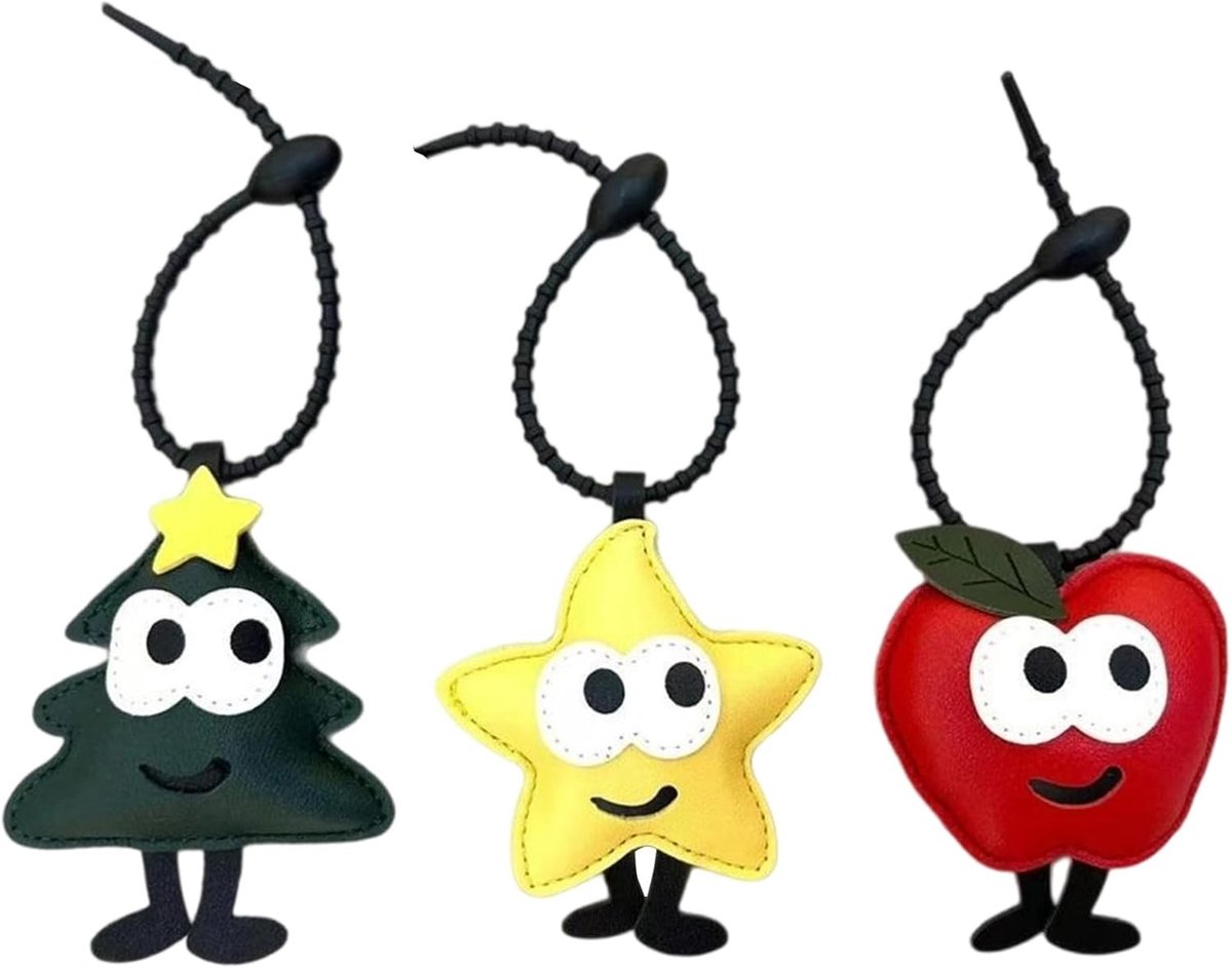 Set van 3 leren sleutelhangers, kerstboomdecoraties en kersthangertjes voor feestelijke versiering