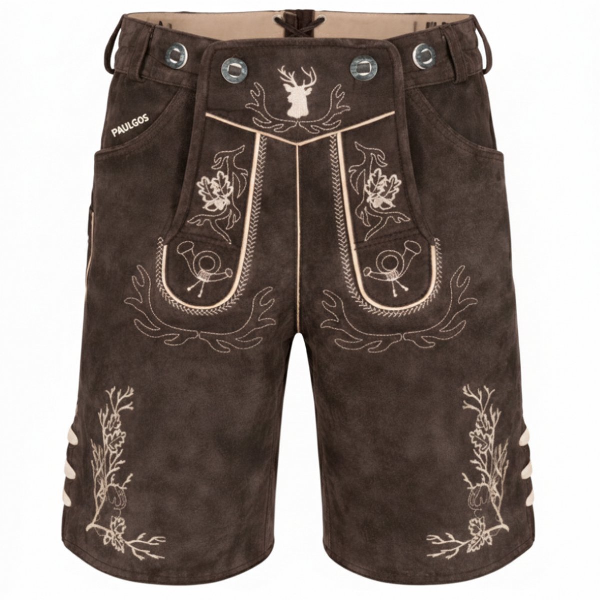 PAULGOS Heren traditionele leren broek kort - HK3 - Echt leer - Verkrijgbaar in 3 kleuren - Maat 44 - 60