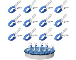 Zeilklemmen - 12 Stuks - 12 CM Grote Roestvrijstalen Wasknijpers - Clips Voor Zwembadafdekkingen - Gordijnclips - Dekzeil Klemmen - Kledingclips Van Metaal - Geschikt Voor Het Drogen Van Dekbedden, Sokken, Kleding En Zwembadafdekkingen - Blauw